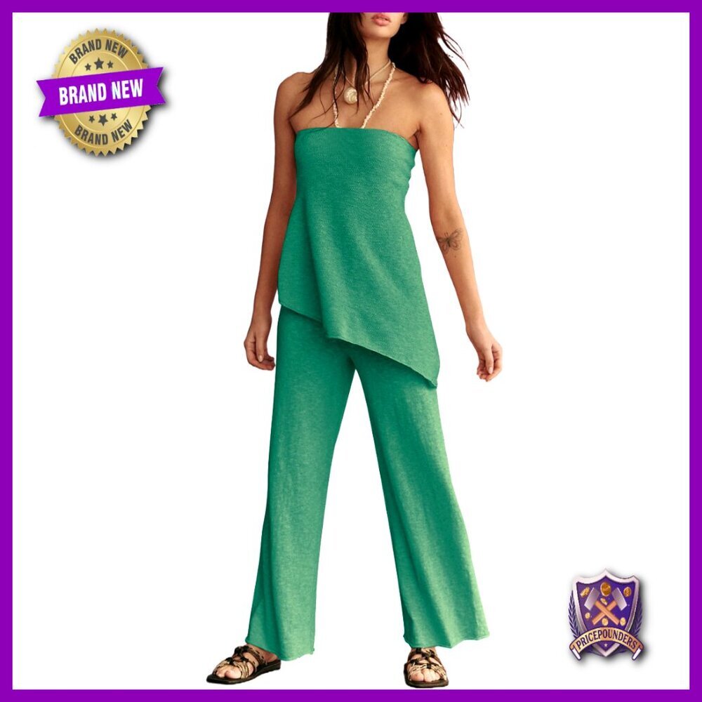 Large Soft Knit Lounge Set Tube Top Wide Leg Pants Summer Outfit
